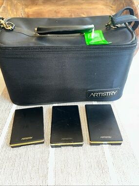 Vintage Amway Artistry Makeup Travel‎ Train Case & 3 Compact Palette Lot Set